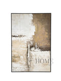 Brown Horizon large neutral abstract canvas wall art in a black PP frame, 100x150cm