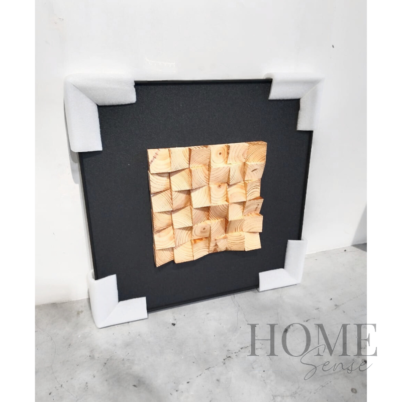 Geometric Wood Block Wall Art , Black Frame