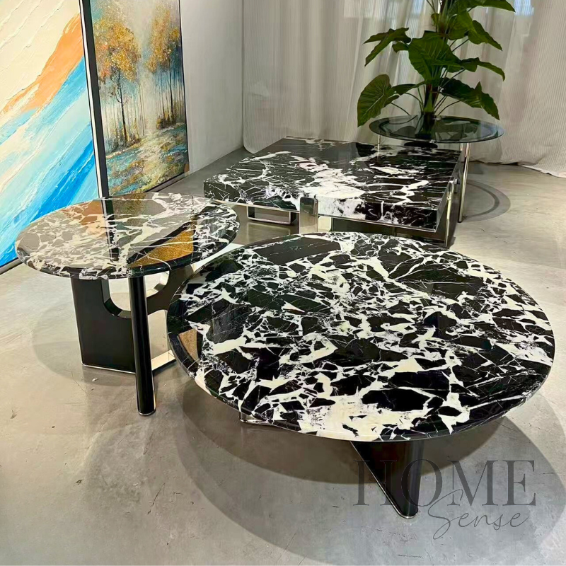 Luna Noir Round Marble Table Set