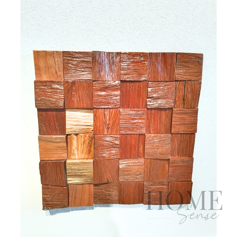 Geometric Wood Block Wall Art , Black Frame