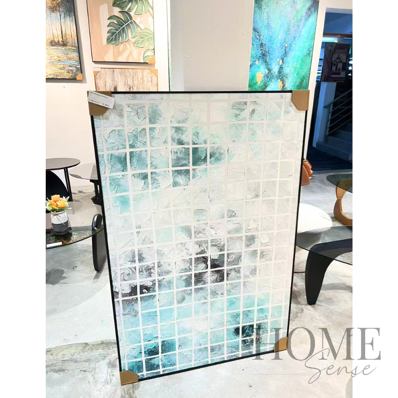 Aqua Mosaic – 3D Textured Geometric Canvas Wall Art