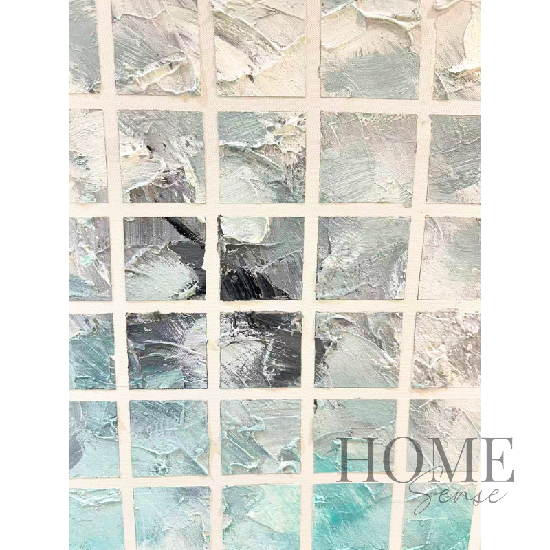 Aqua Mosaic – 3D Textured Geometric Canvas Wall Art