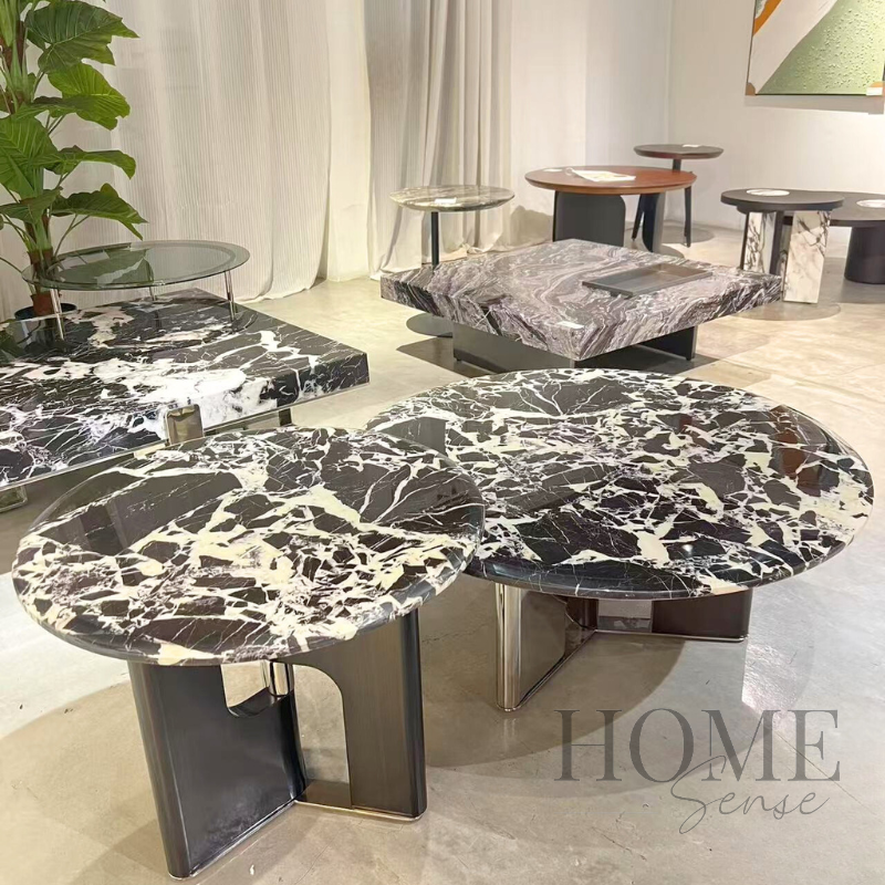 Luna Noir Round Marble Table Set