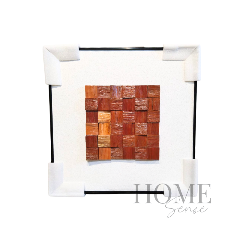 Geometric Wood Block Wall Art , Black Frame
