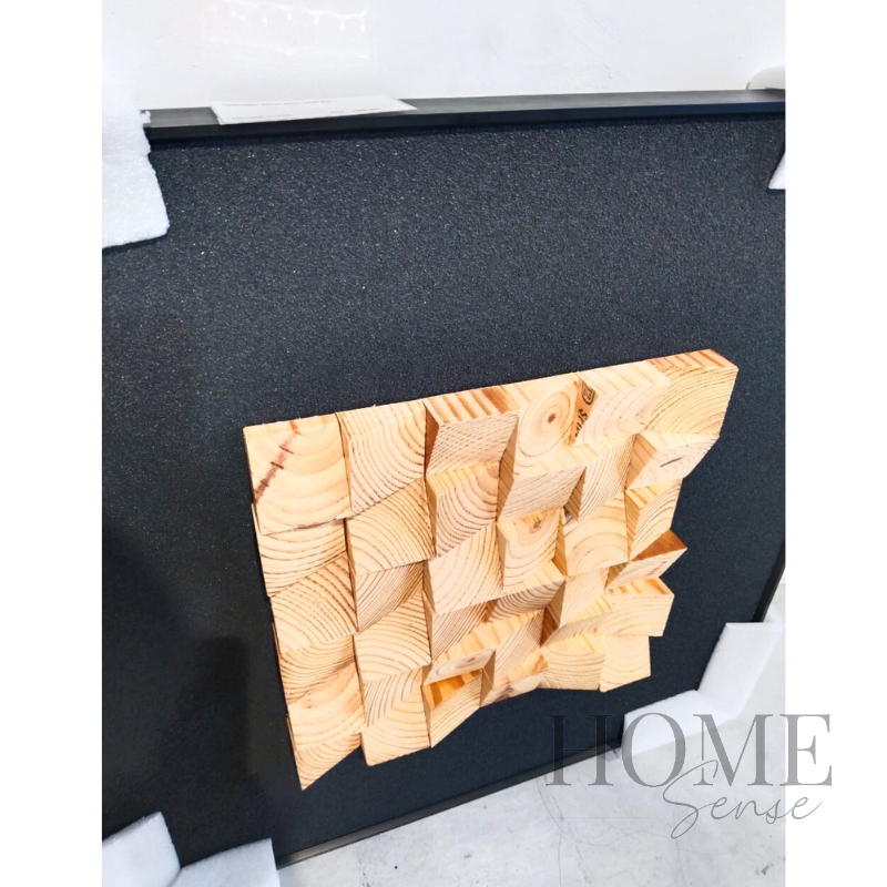 Geometric Wood Block Wall Art , Black Frame