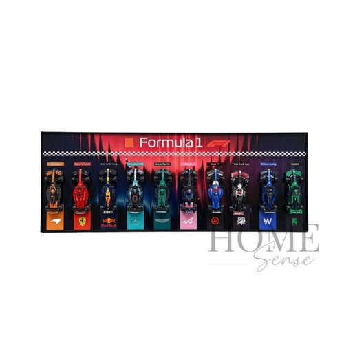 Championship Grid F1-inspired wall art with 10 miniature racing cars, 120x45cm