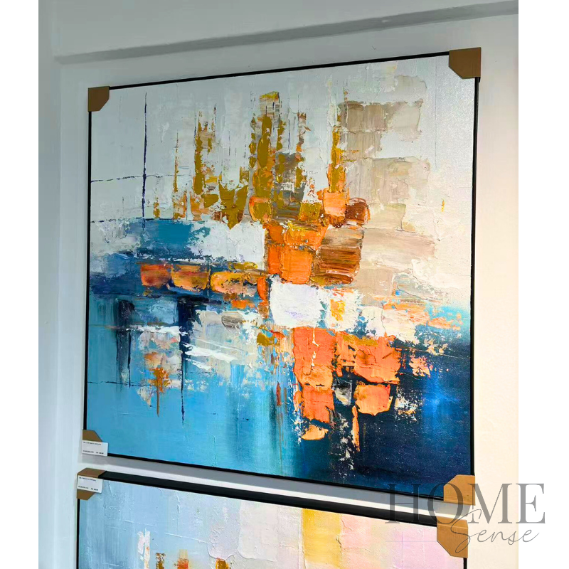 Ochre Over Azure – Textured Abstract Canvas Wall Art
