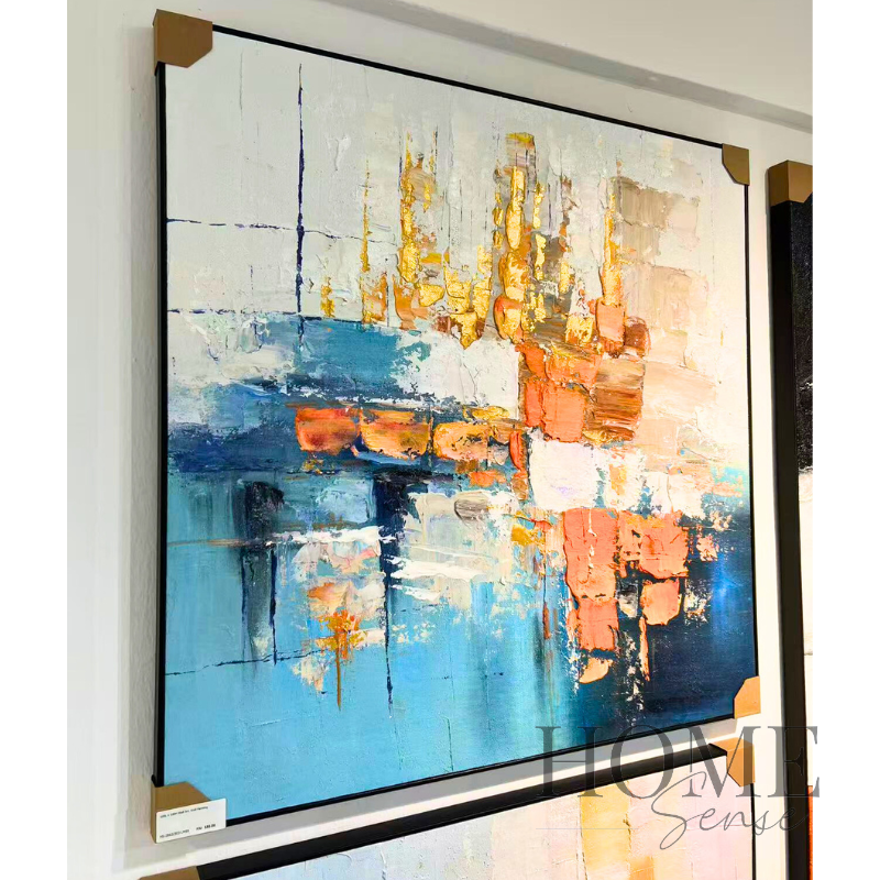 Ochre Over Azure – Textured Abstract Canvas Wall Art