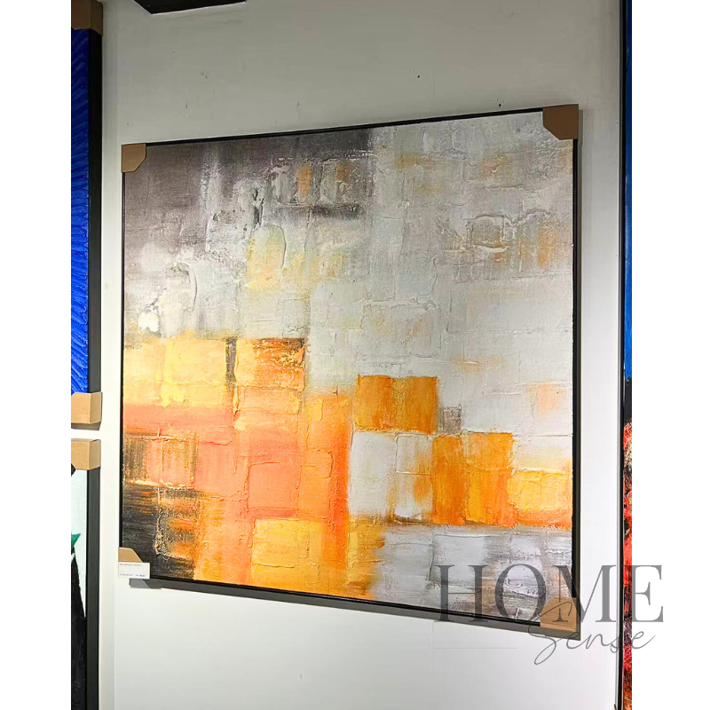 Amber Architecture – Textured Acrylic Geometric Canvas Wall Art