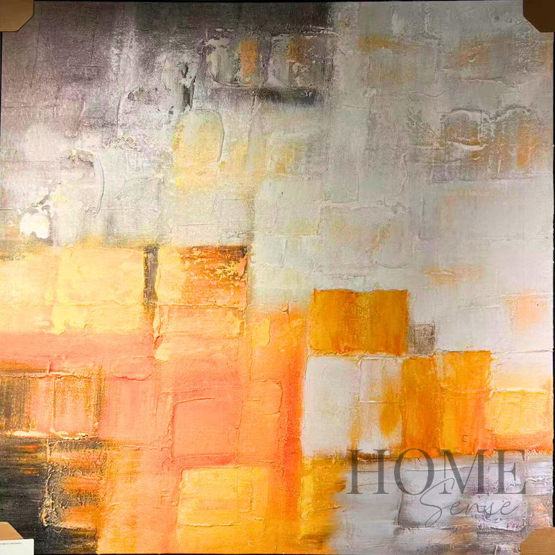 Amber Architecture – Textured Acrylic Geometric Canvas Wall Art