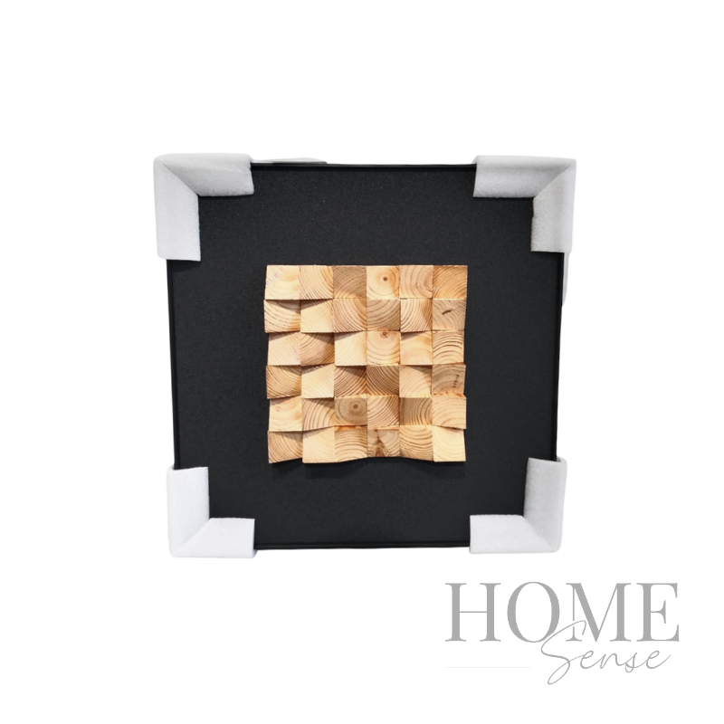 Geometric Wood Block Wall Art , Black Frame