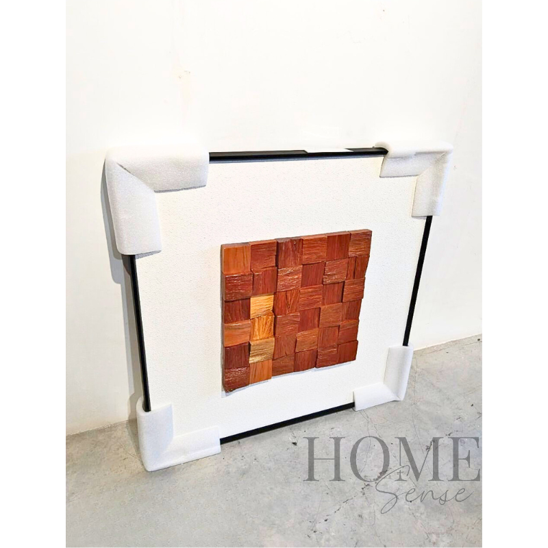 Geometric Wood Block Wall Art , Black Frame