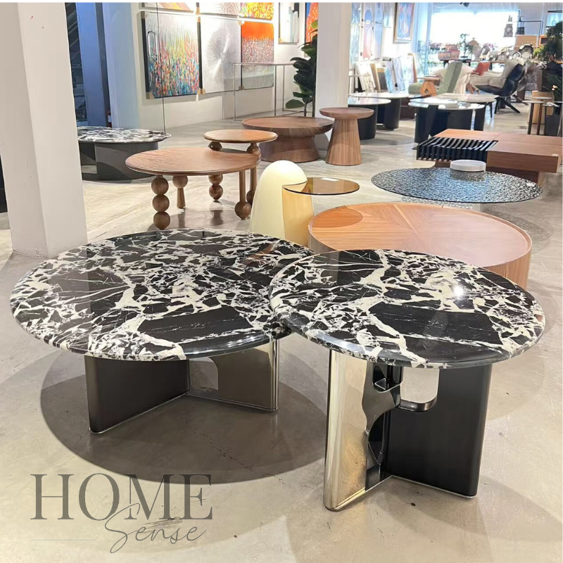 Luna Noir Round Marble Table Set