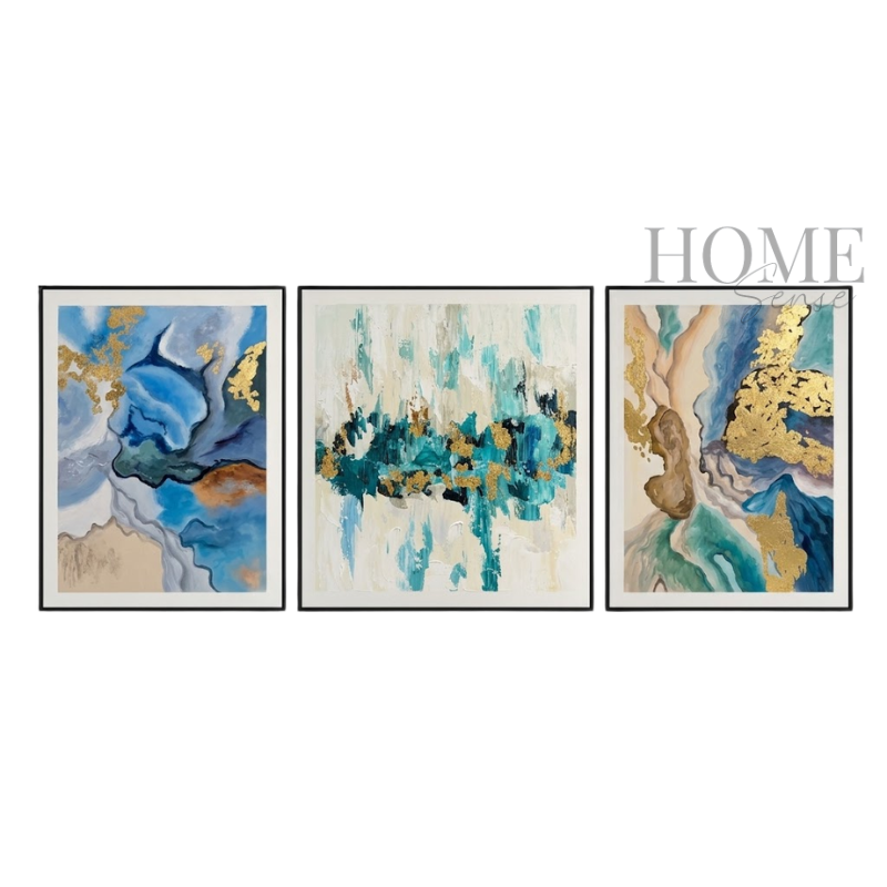 Abstract Marble Gold Triptych - Modern 3-piece Canvas Art Set