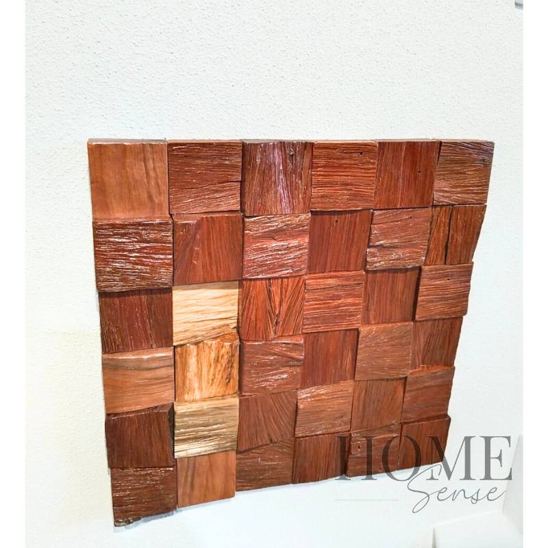 Geometric Wood Block Wall Art , Black Frame
