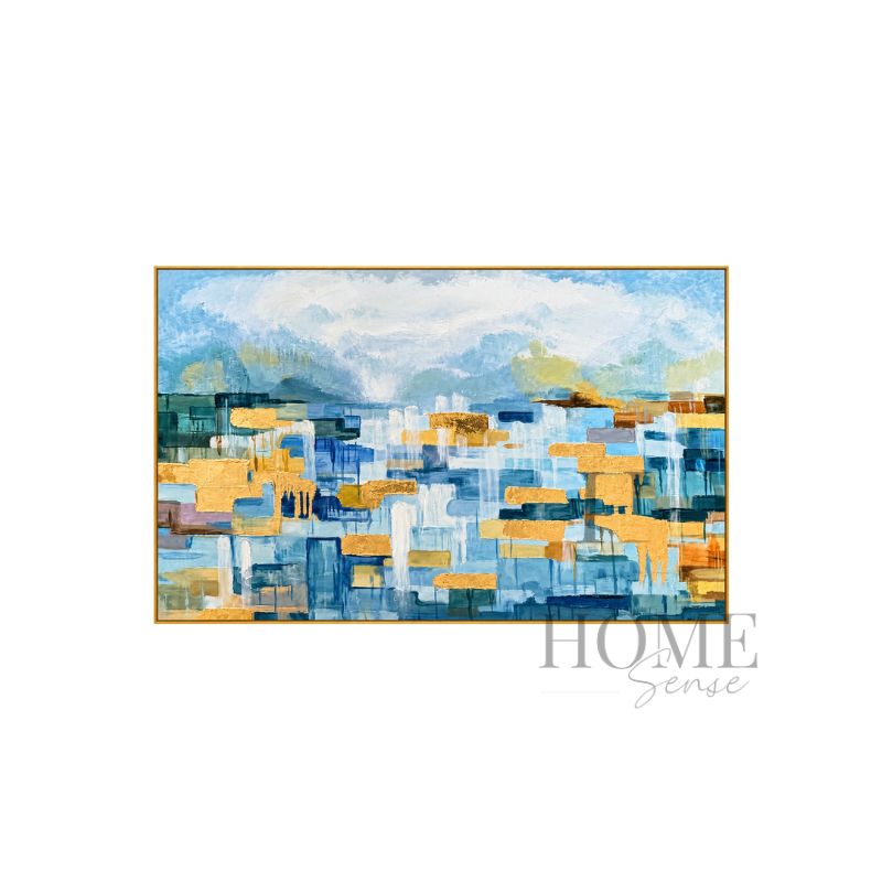 Blue Horizon Gold – Textured Abstract Canvas Wall Art