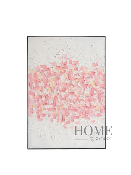 Blush Mosaic pink and white textured abstract canvas wall art in a black PP frame, 70x100cm