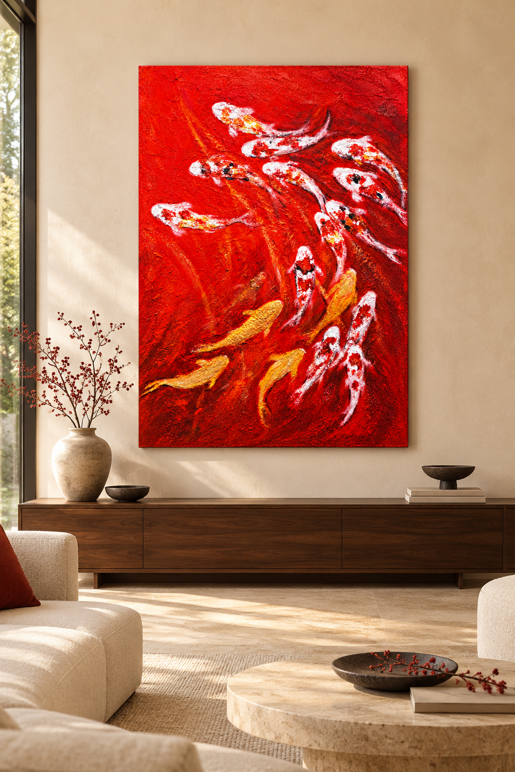 Koi of Eternal Fortune – Textured Acrylic Wall Art