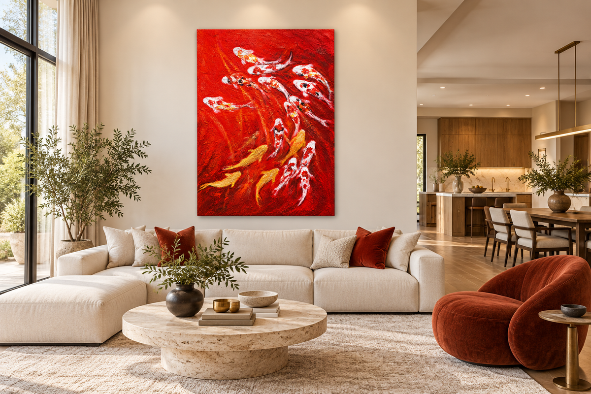 Koi of Eternal Fortune – Textured Acrylic Wall Art