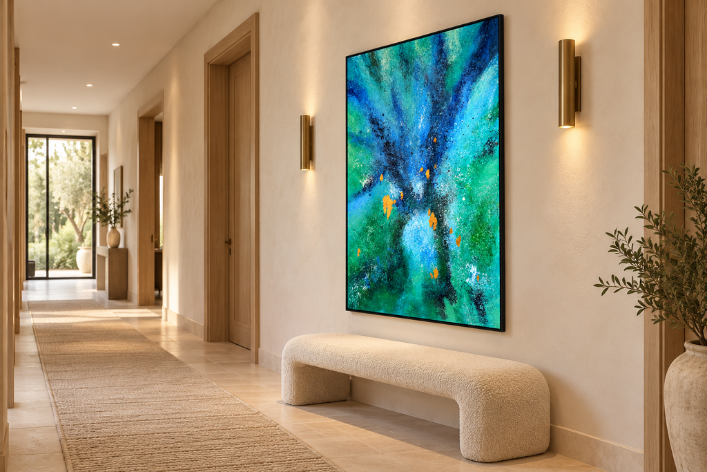 Emerald Eclipse Canvas Wall Art | Luxury Green Blue Abstract Painting