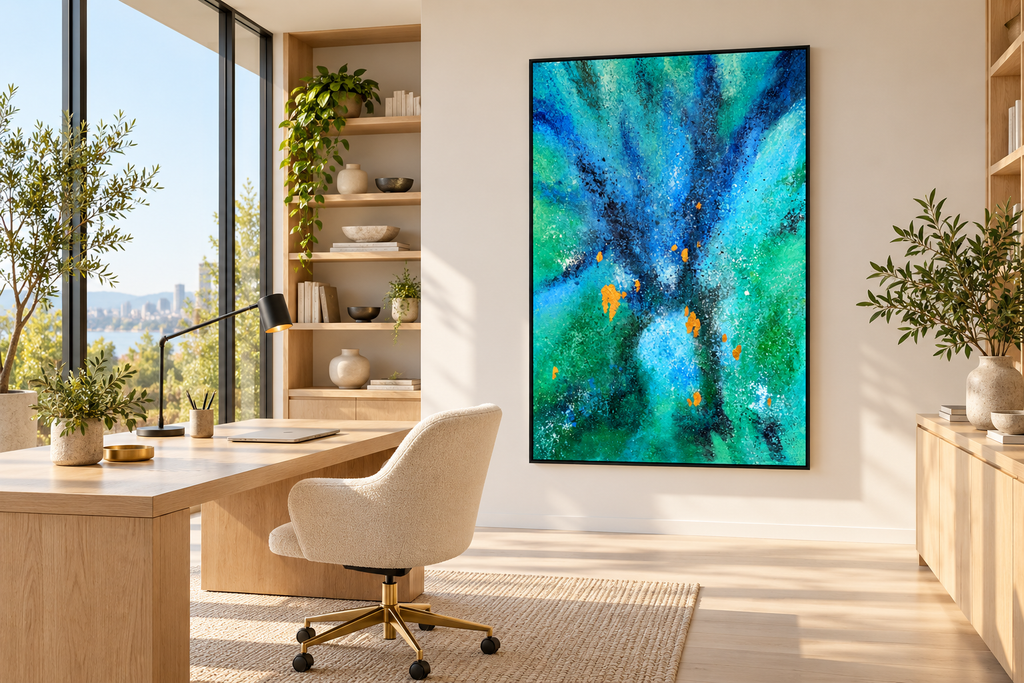 Emerald Eclipse Canvas Wall Art | Luxury Green Blue Abstract Painting