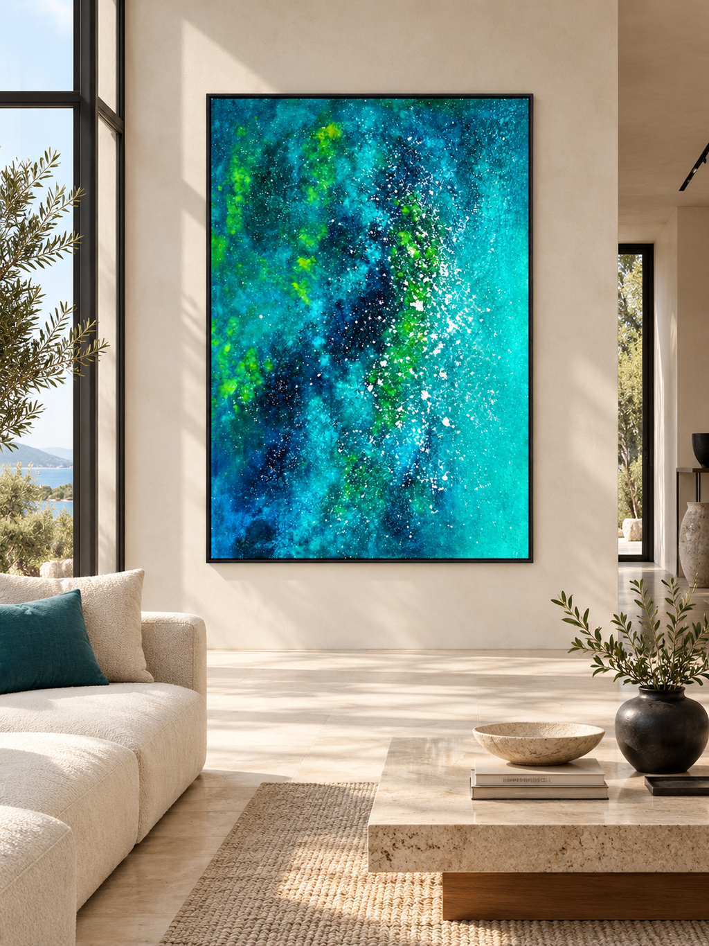 Ocean Galaxy Canvas Wall Art | Modern Blue Abstract Painting