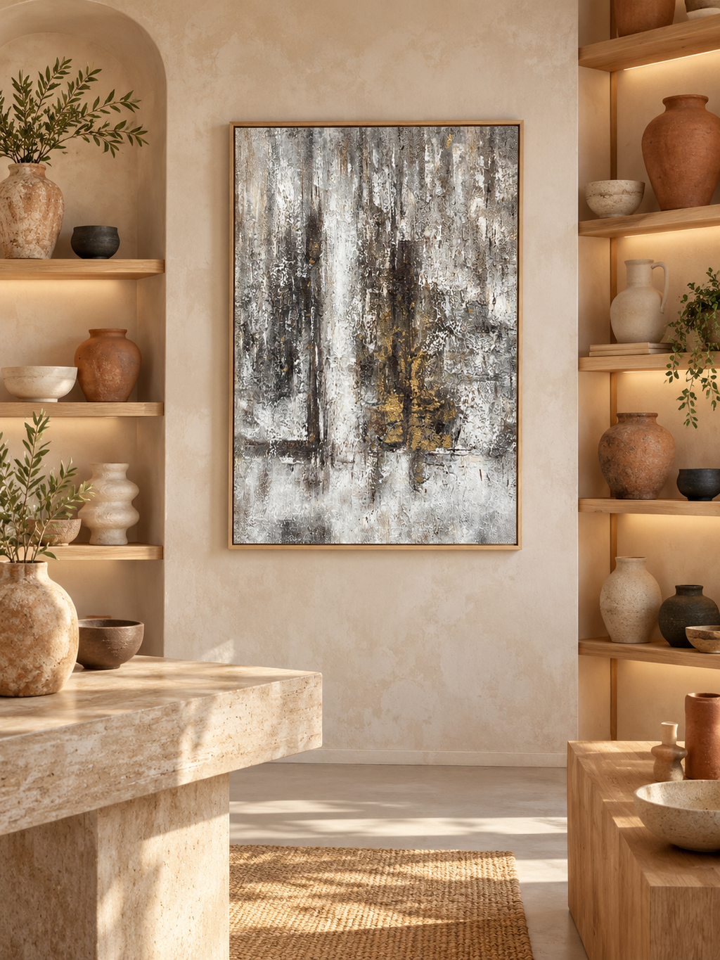 Silver Mirage | Modern Textured Abstract Canvas Wall Art