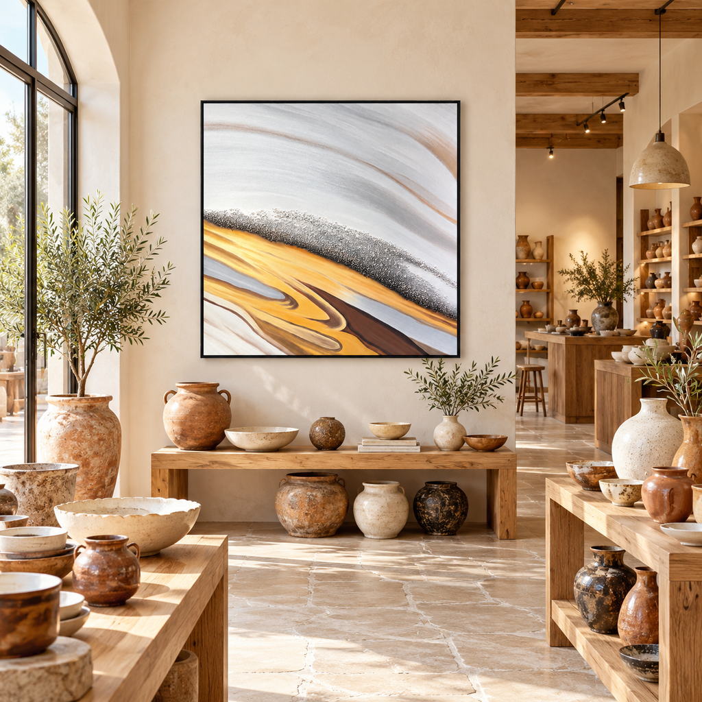Amber Through Stone – Textured Abstract Acrylic Wall Art