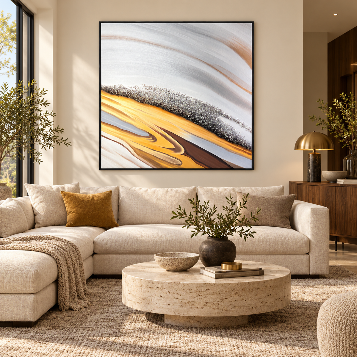 Amber Through Stone – Textured Abstract Acrylic Wall Art