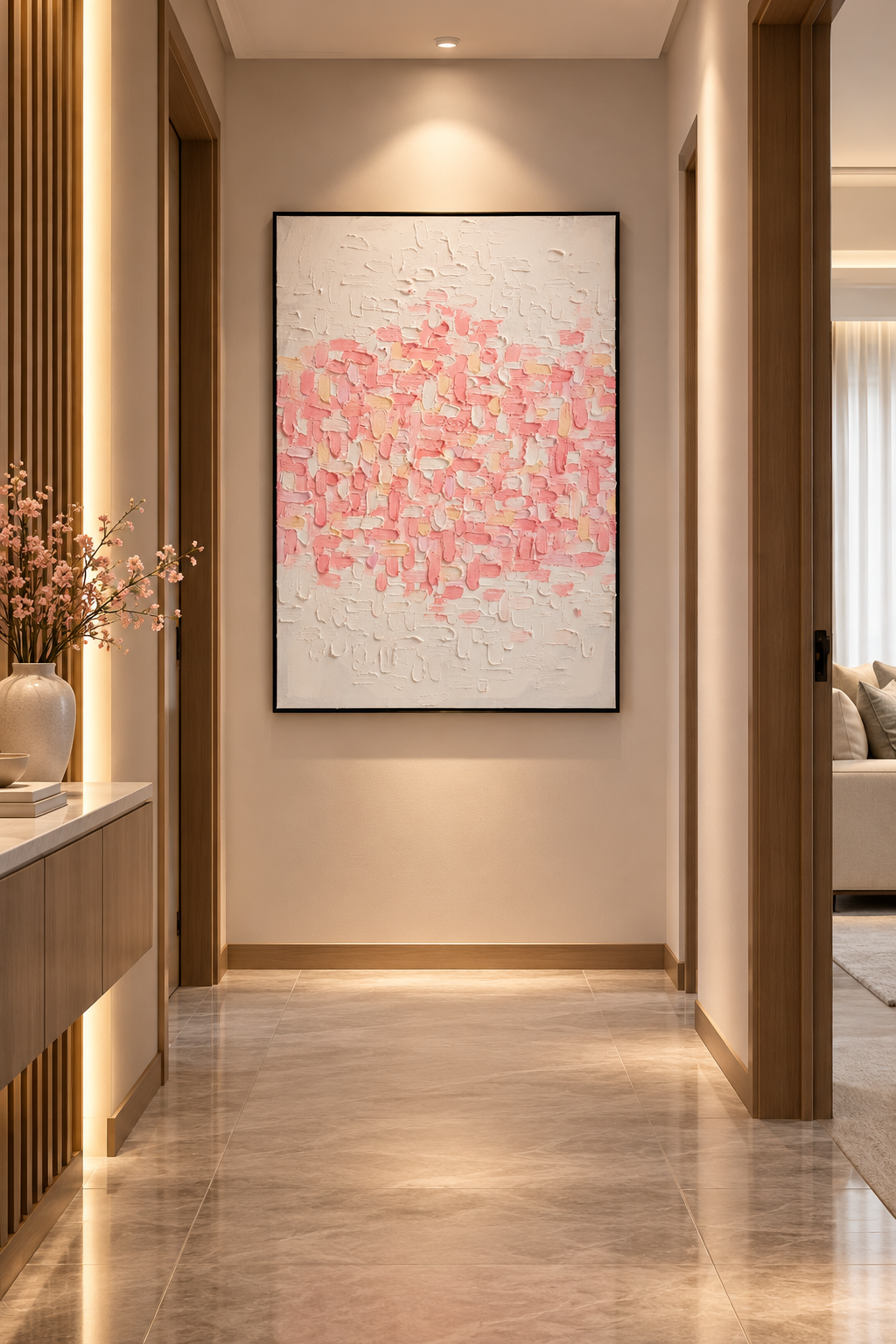 Blush Mosaic – 3D Textured Abstract Canvas Wall Art