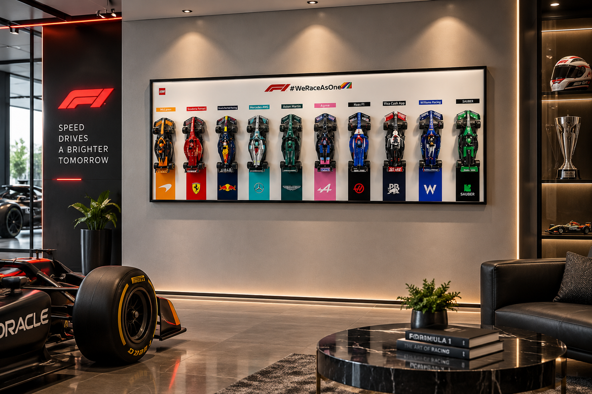We Race as One – 10 Mini F1 Car Display Wall Art