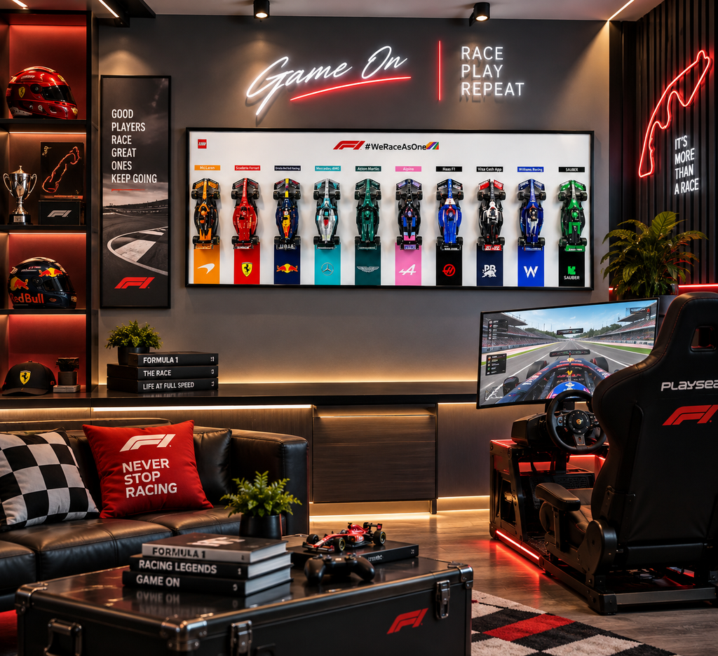 We Race as One – 10 Mini F1 Car Display Wall Art