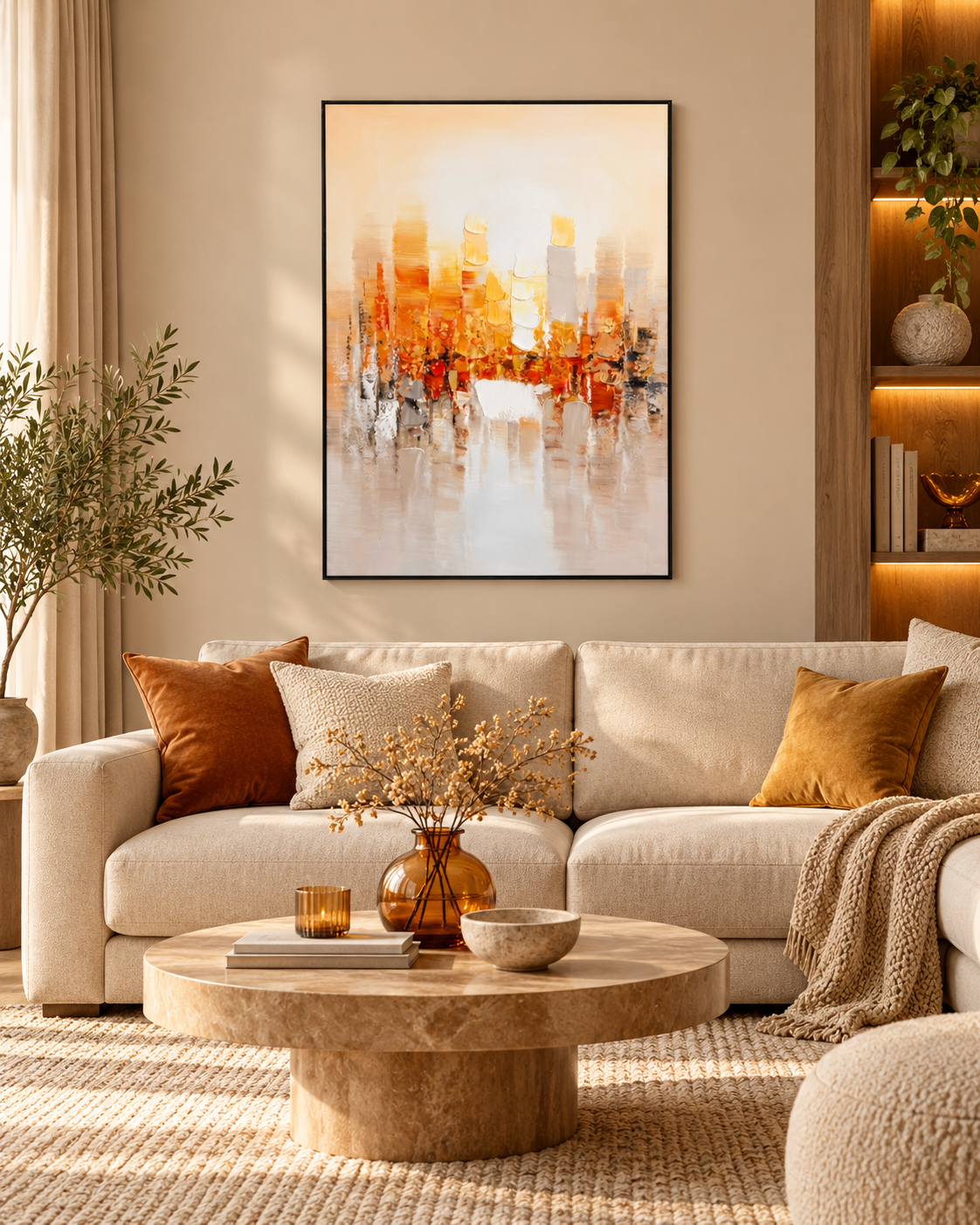 Amber Skyline – 3D Textured Abstract Cityscape Wall Art