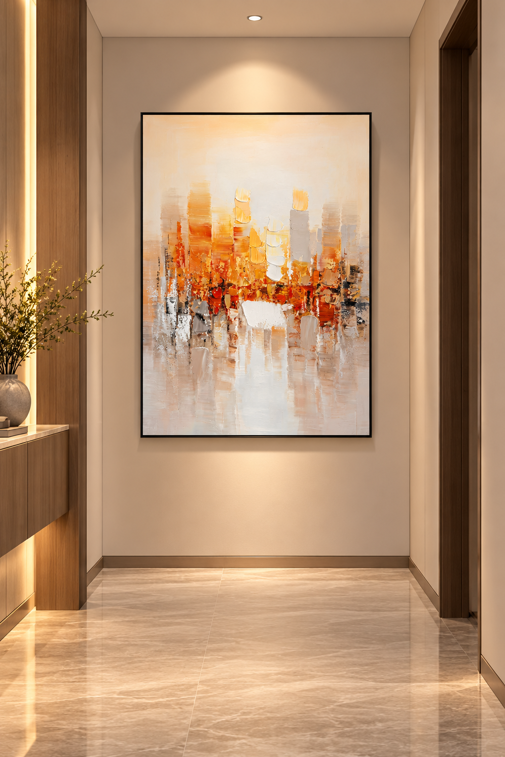 Amber Skyline – 3D Textured Abstract Cityscape Wall Art