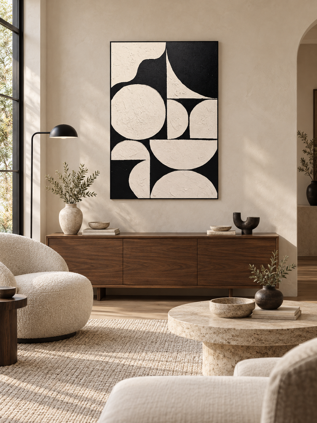 The Art of Balance – Black & White Geometric Canvas Wall Art