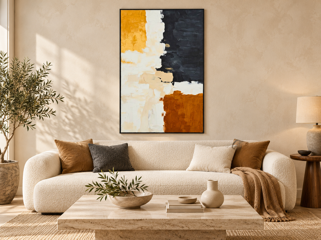 Ochre & Ash – Textured Acrylic Abstract Canvas Wall Art
