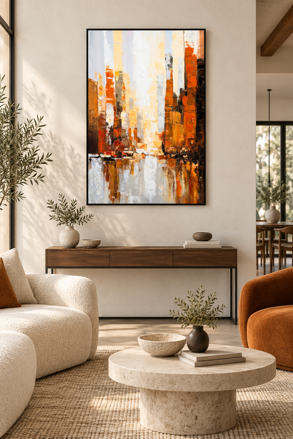 The City Awakens – Textured Acrylic Cityscape Canvas Wall Art