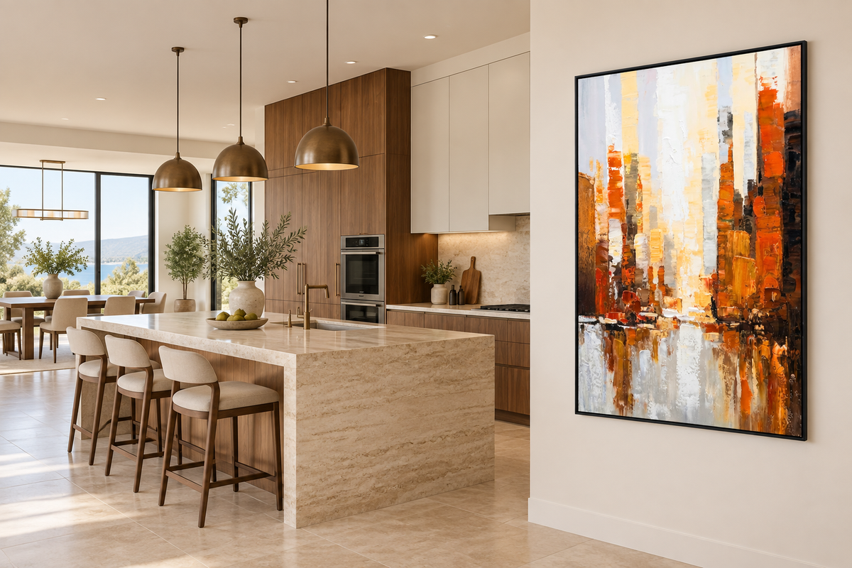 The City Awakens – Textured Acrylic Cityscape Canvas Wall Art