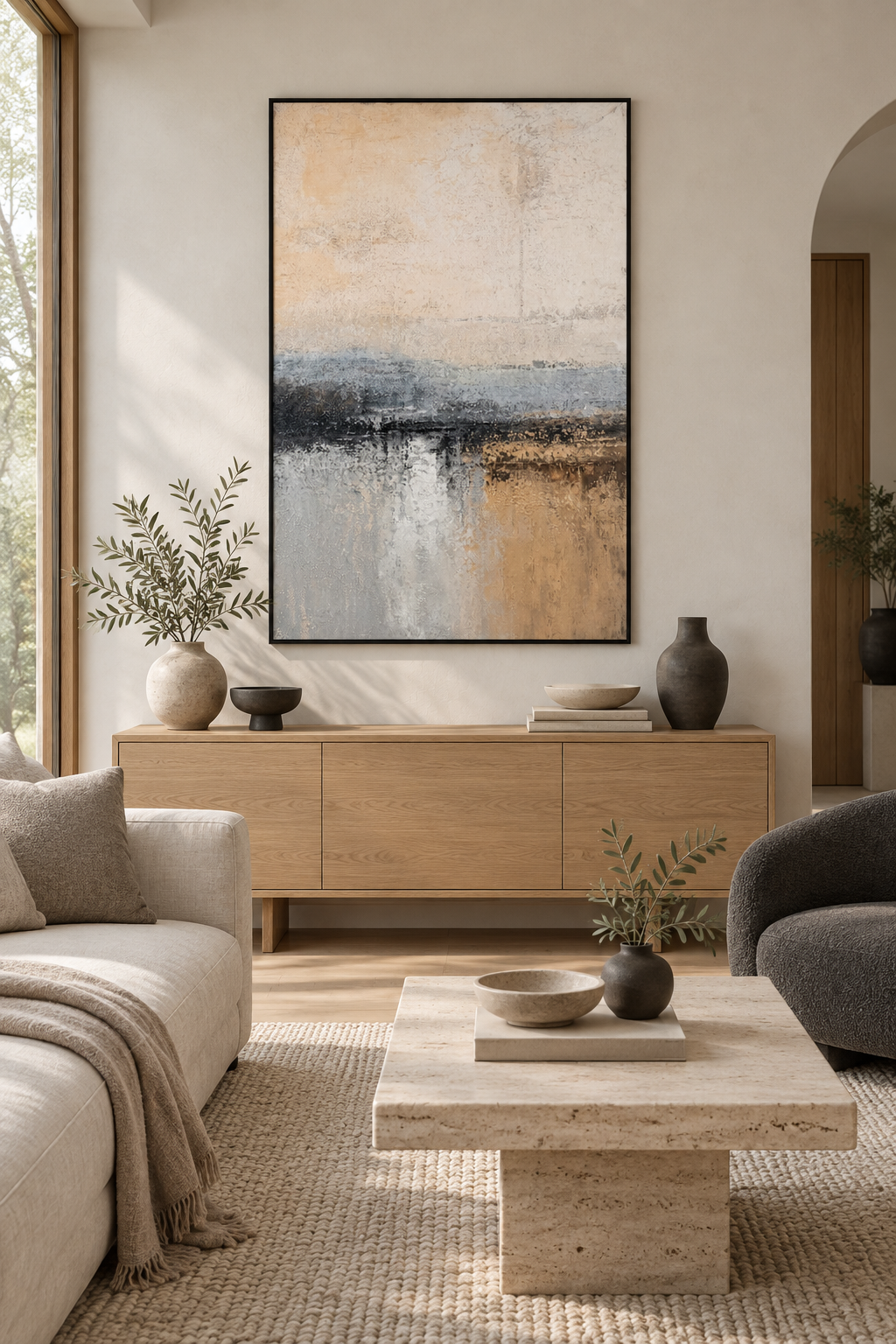 Fading Into Calm – Textured Acrylic Abstract Landscape Wall Art