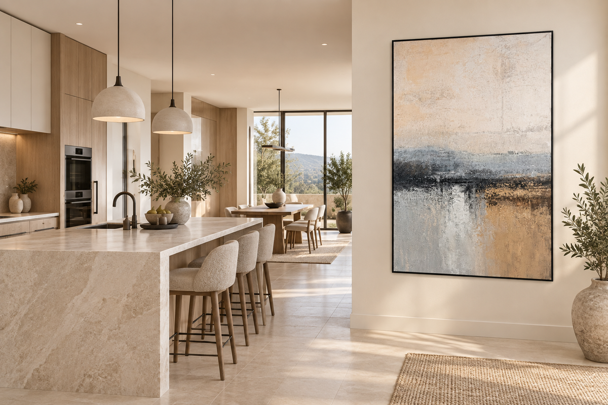 Fading Into Calm – Textured Acrylic Abstract Landscape Wall Art