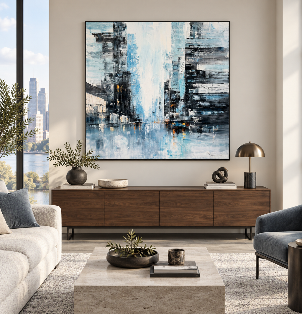Luminous Cityscape – Textured Acrylic Cityscape Canvas Wall Art