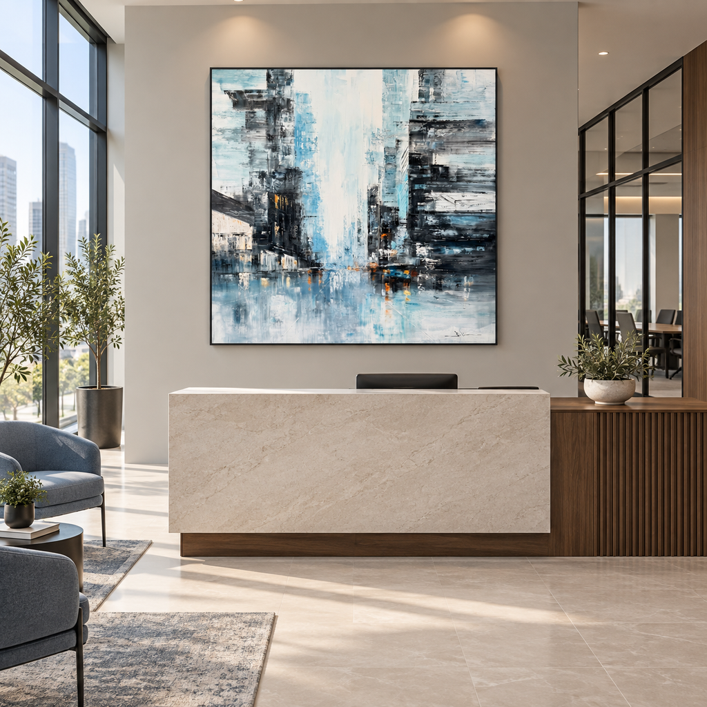 Luminous Cityscape – Textured Acrylic Cityscape Canvas Wall Art