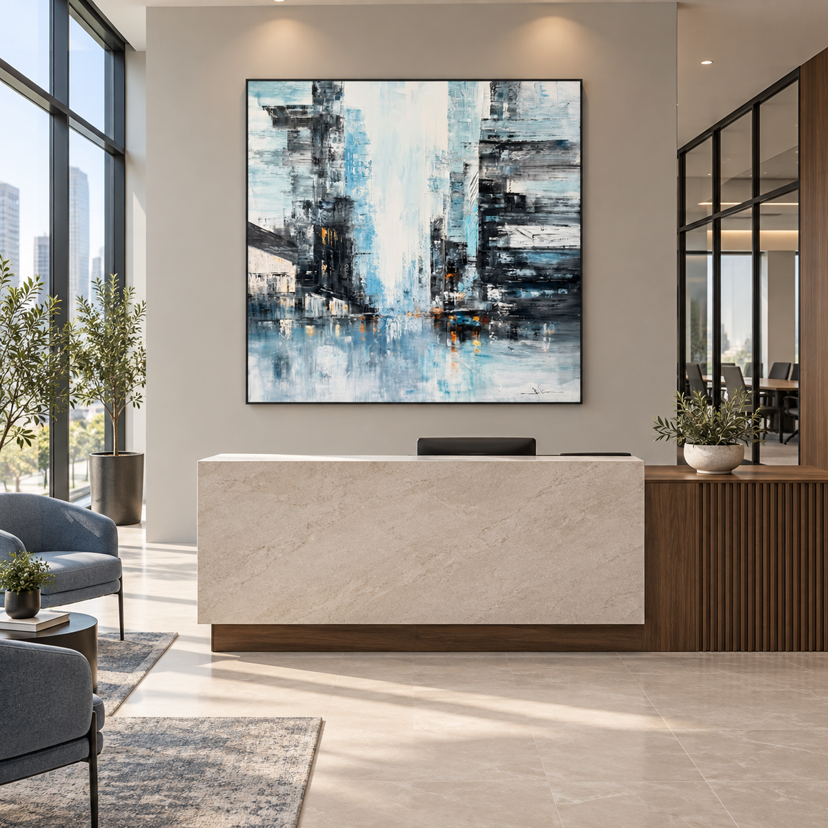 Luminous Cityscape – Textured Acrylic Cityscape Canvas Wall Art