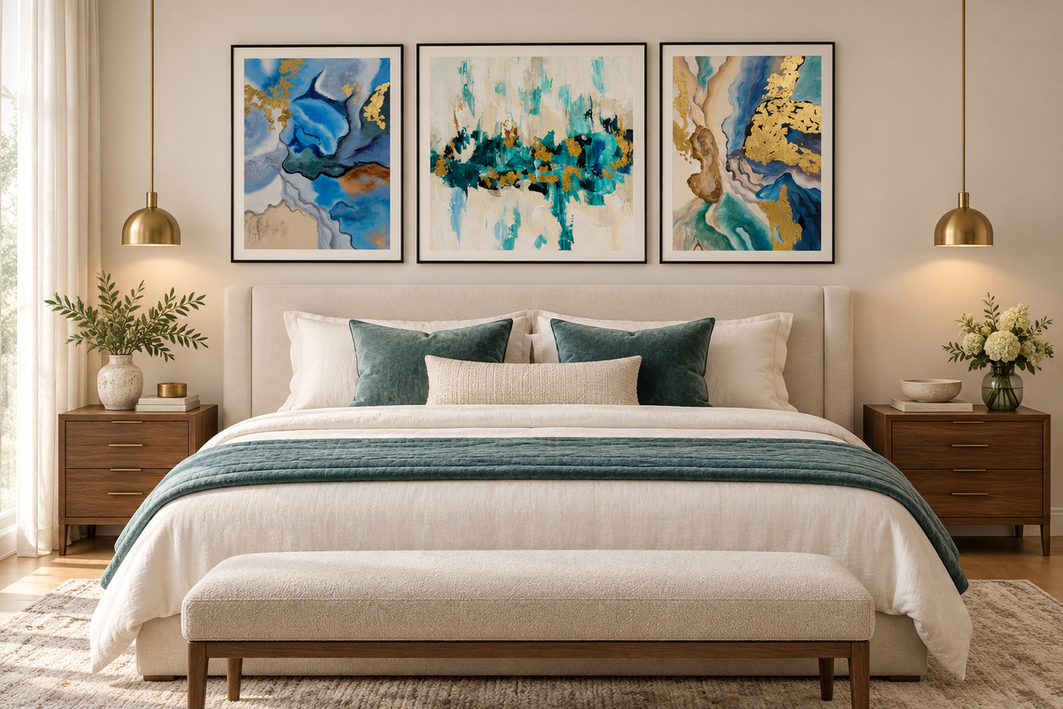 Abstract Marble Gold Triptych – Modern 3-Piece Canvas Wall Art Set