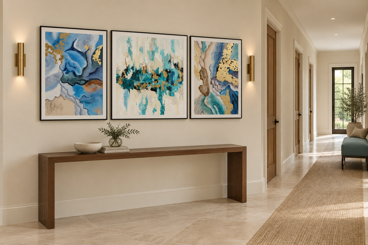 Abstract Marble Gold Triptych – Modern 3-Piece Canvas Wall Art Set
