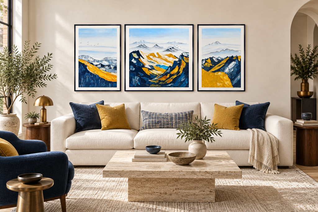 Golden Ridge Horizon – Modern 3-Piece Mountain Canvas Art Set