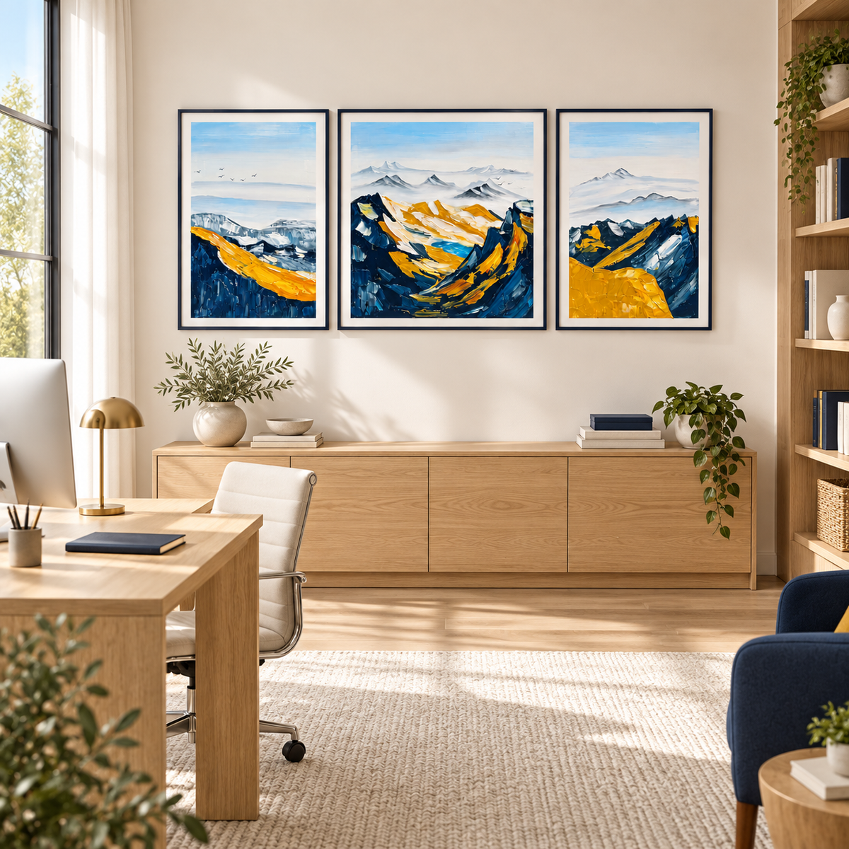 Golden Ridge Horizon – Modern 3-Piece Mountain Canvas Art Set