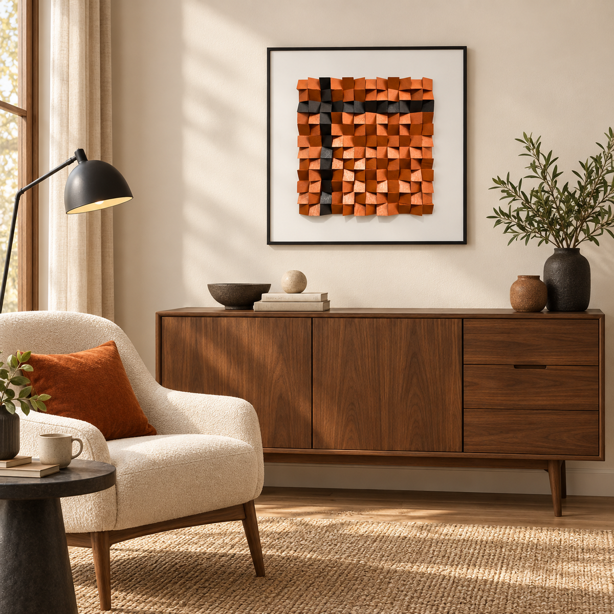 Geometric Wood Blocks – 3D Sculptural Wall Art