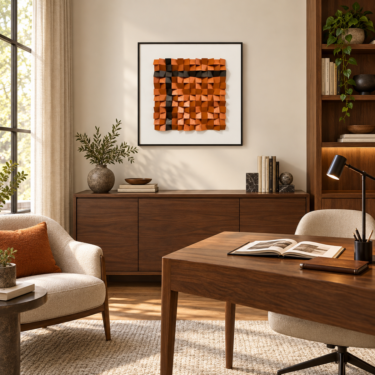 Geometric Wood Blocks – 3D Sculptural Wall Art