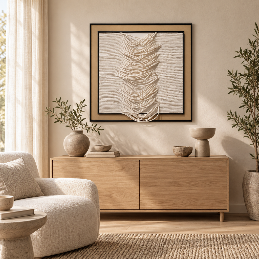 Ivory Current – 3D Sculptural Thread Wall Art